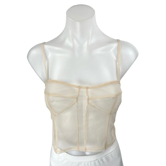 Zara Cream Sleeveless Mesh Sheer Corset Bustier Cami Camisole Tank Crop Top Sz S - Picture 1 of 3